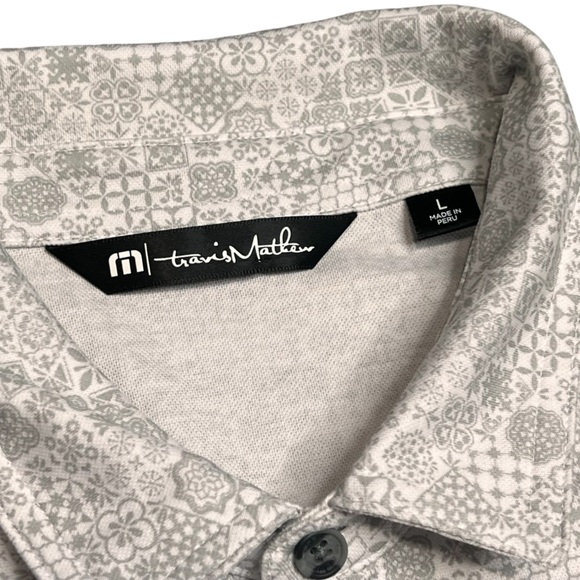 Travis Matthew Grey & White Floral Golf Polo Mens Large Pima Cotton Blend - Picture 4 of 9